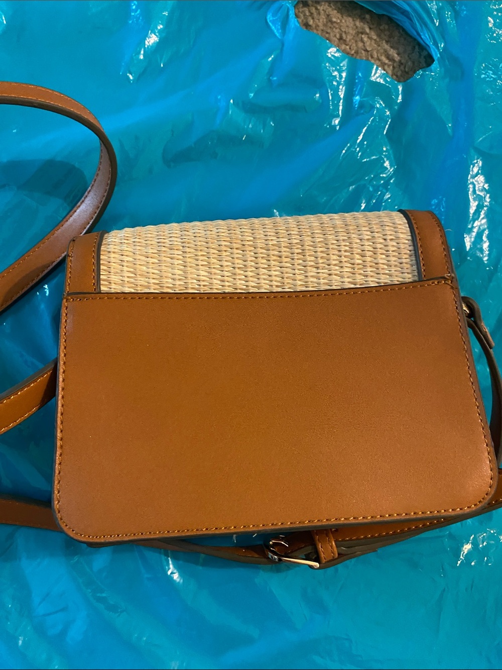 Nordstrom Brown Leather-Trim Woven Crossbody Bag - Picture 4 of 8